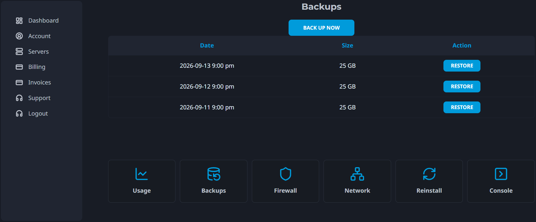 Interface backups