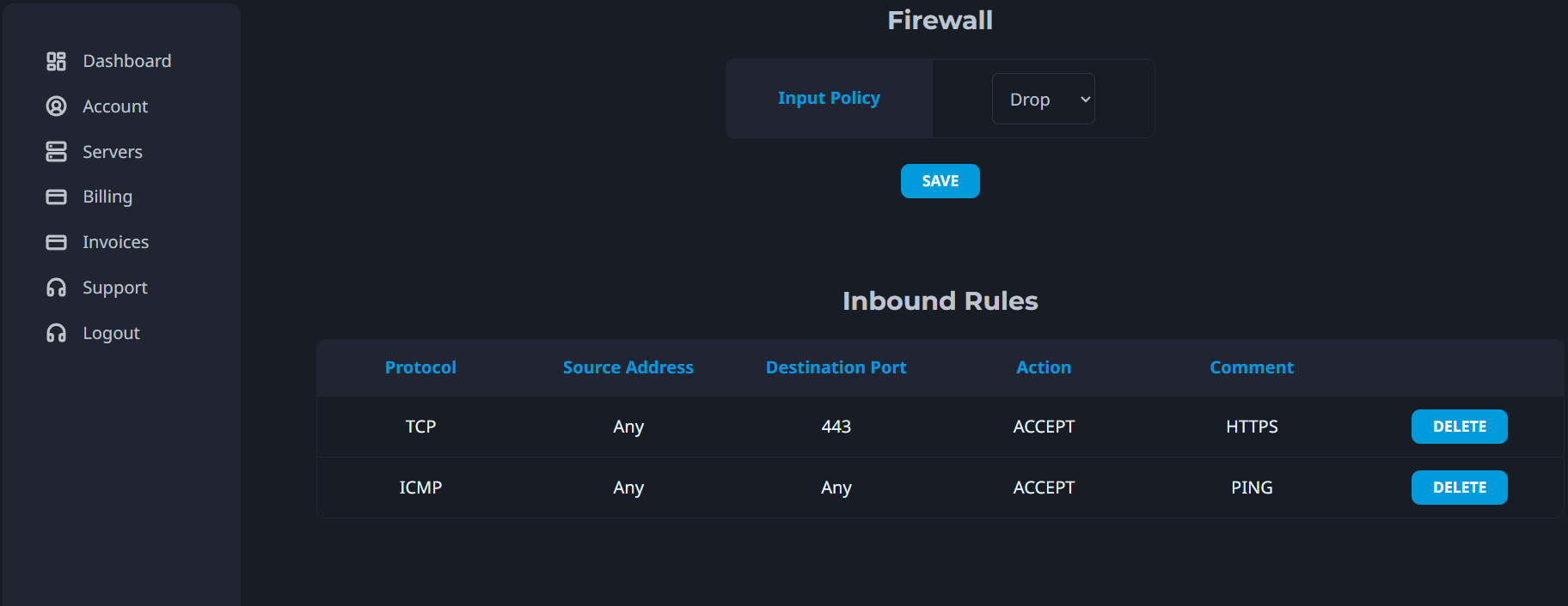 Interface firewall